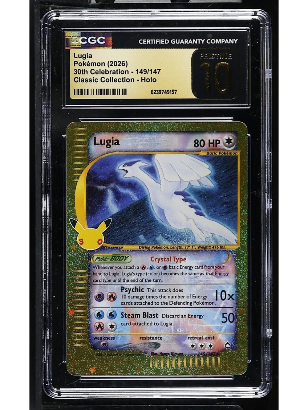 💎 Crystal Lugia CGC 10P Pokemon 30th Anniversary 149/147 Classic Collection